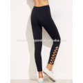 Black Lattice Hem Leggings OEM/ODM Manufacture Wholesale Fashion Women Apparel (TA7001L)